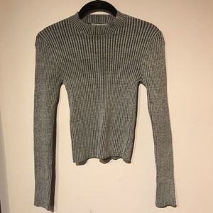 Black and Gray Ribbed Mock Neck Sweater Top